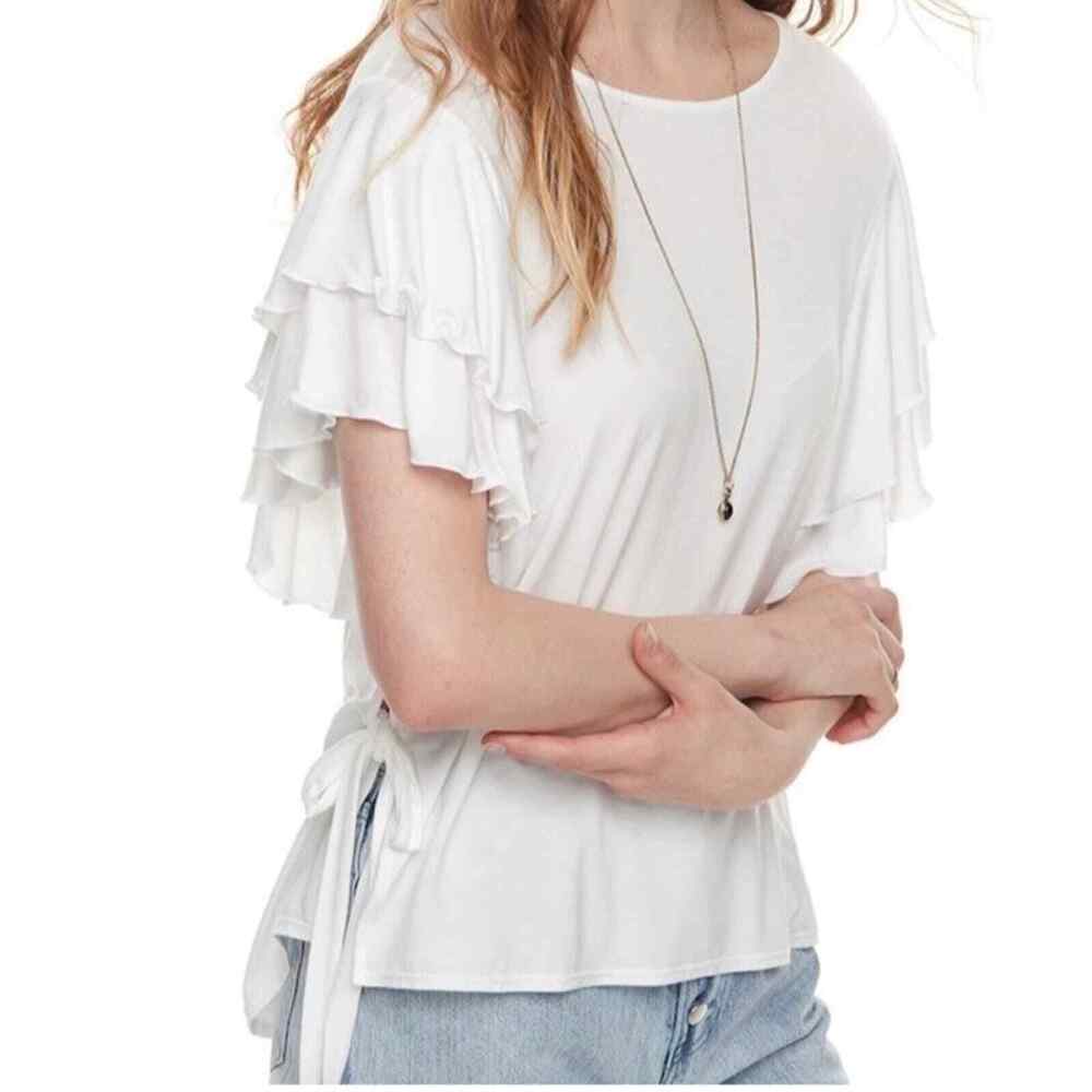 K / Lab  Double Ruffle Sleeve T-Shirt Size Small NWT